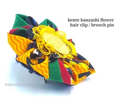 Kente fabric rose with vintage button centre | flower hair clip | flower brooch |