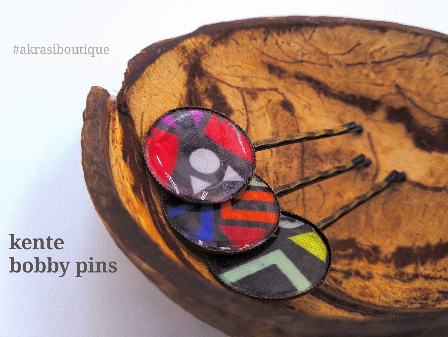 Kente hair pin set in bronze | African wax Bobby pin | Ankara hair slide