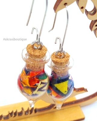 Ankara alchemy mashup collection drop earrings sealed in glass