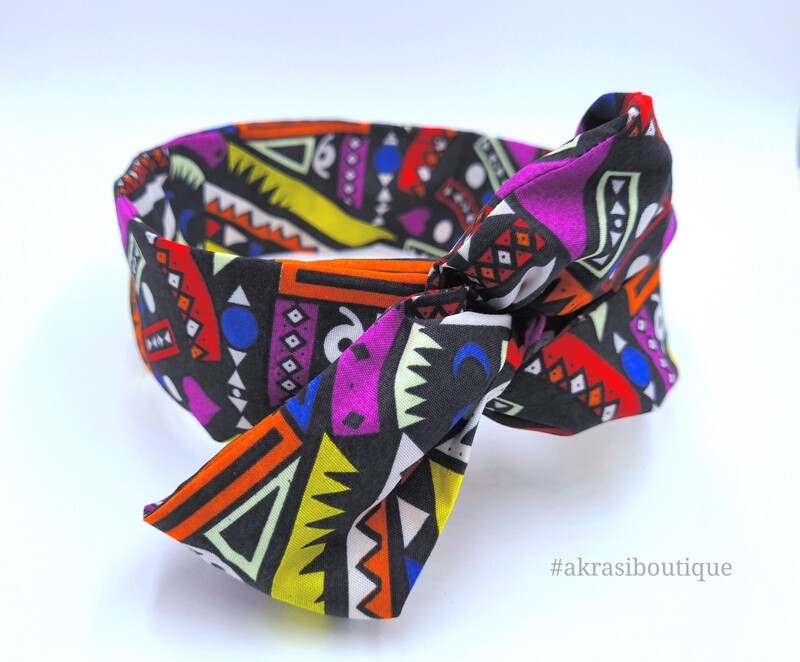 Black Kente wax print wire twist hair tie | hair wrap | headband | African print headtie