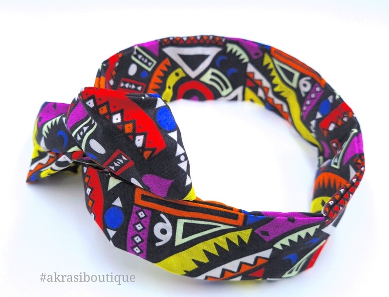 Black Kente wax print wire twist hair tie | hair wrap | headband | African print headtie