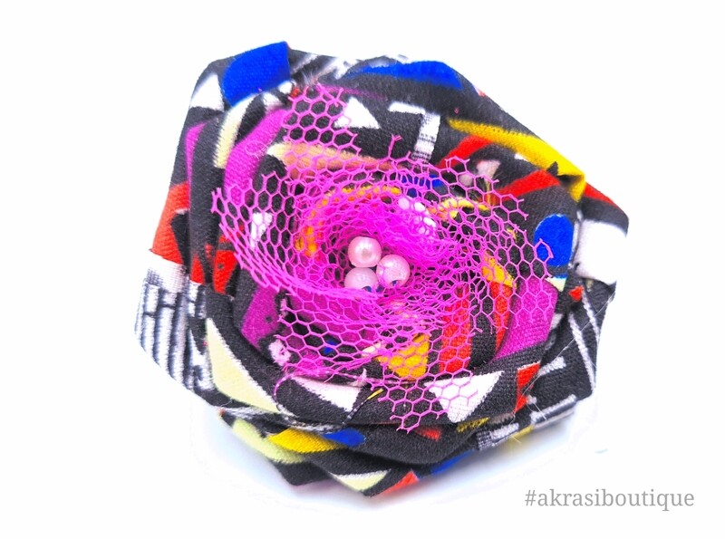 Funky kente rose with pearls flower pin | flower hair clip | flower brooch | clothing accessories