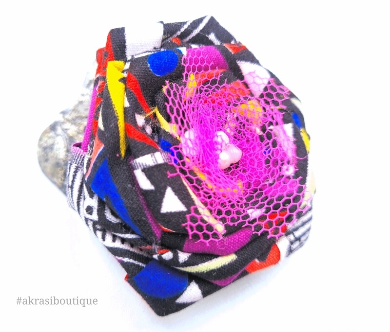 Funky kente rose with pearls flower pin | flower hair clip | flower brooch | clothing accessories