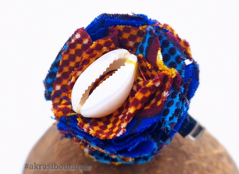 African print carnation ruffle flower | ankara flower with cowrie shell centre| flower pin | flower hair clip | flower brooch | clothing accessories