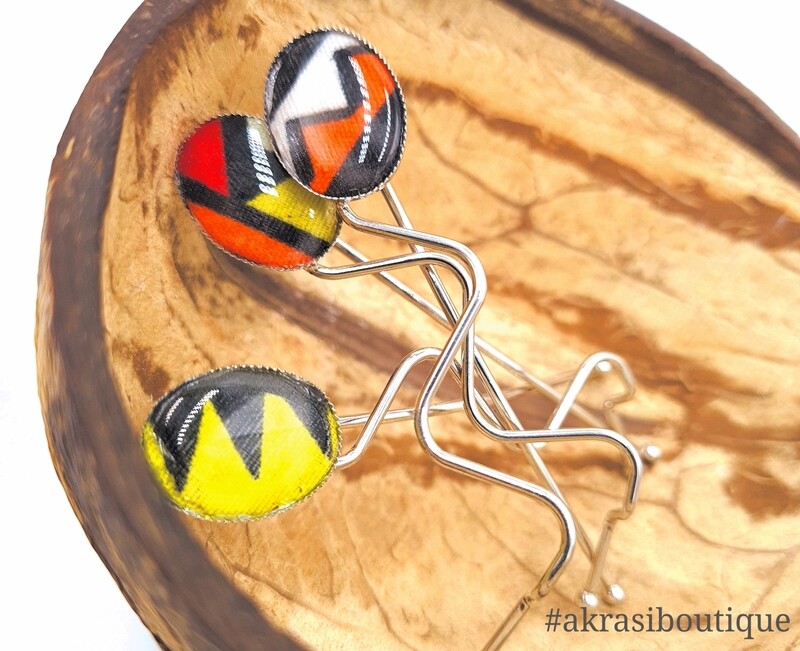 African wax contemporary kente detail wavy silver hair grip | hair slide | hair accessories