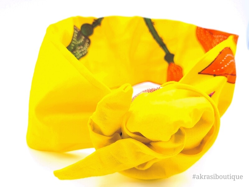 Yellow floral print wire twist hair tie | hair wrap | headband | African print headwrap | Ankara print wire headtie | wire hair tie