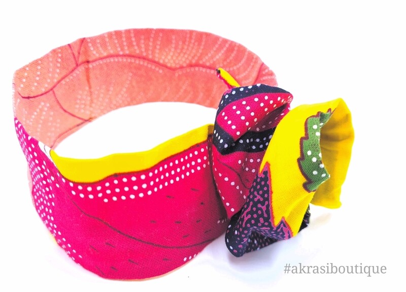 Yellow and pink floral print wire twist hair tie | hair wrap | headband | African print headwrap | Ankara print wire headtie | wire hair tie