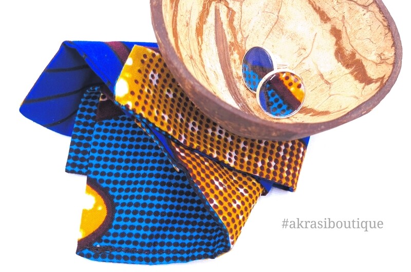 Blue African wax print pocket square with cufflinks | men's accessories