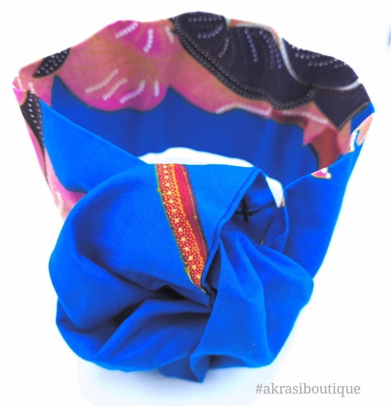 Blue and pink floral print wire twist hair tie | hair wrap | headband | African print headwrap | Ankara print wire headtie | wire hair tie