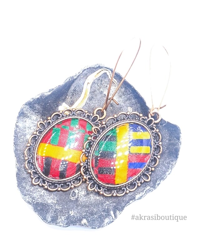 Kente collection oval copper drop earrings
