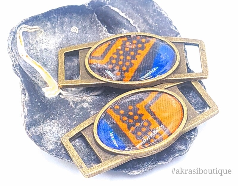 African wax print orange and blue shoe tag | ankara lace locks | clothing accessories