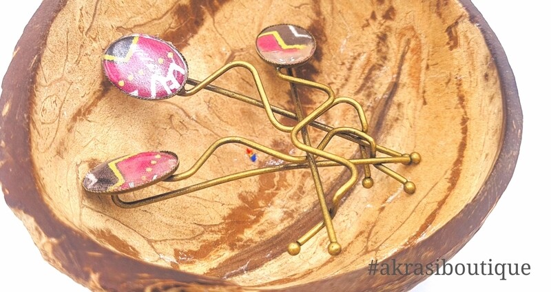African wax dashiki detail wavy bronze hair grip | hair slide | hair accessories