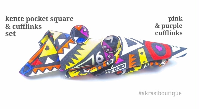 Kente African wax print pocket square with cufflinks | men&#39;s accessories | Ankara pocket square | African cufflinks