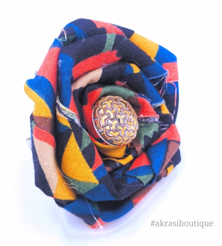 Blue, green and red rose flower with vintage button centre | flower pin | flower hair clip | flower brooch | clothing accessories