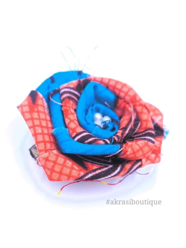 Blue and red rose flower with pearl centre | flower pin | flower hair clip | flower brooch | clothing accessories