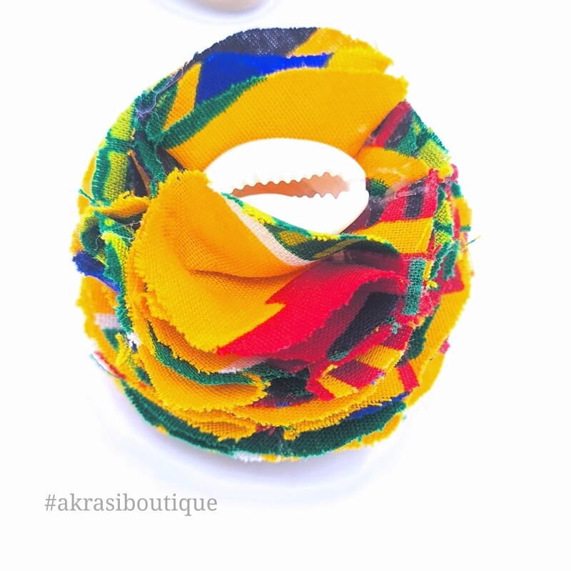 Kente print carnation ruffle flower | kente flower with cowrie shell centre| flower pin | flower hair clip | flower brooch | clothing accessories