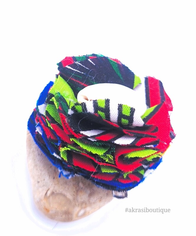 Psychedelic funk print carnation ruffle flower | ankara flower with cowrie shell centre| flower pin | flower hair clip | flower brooch