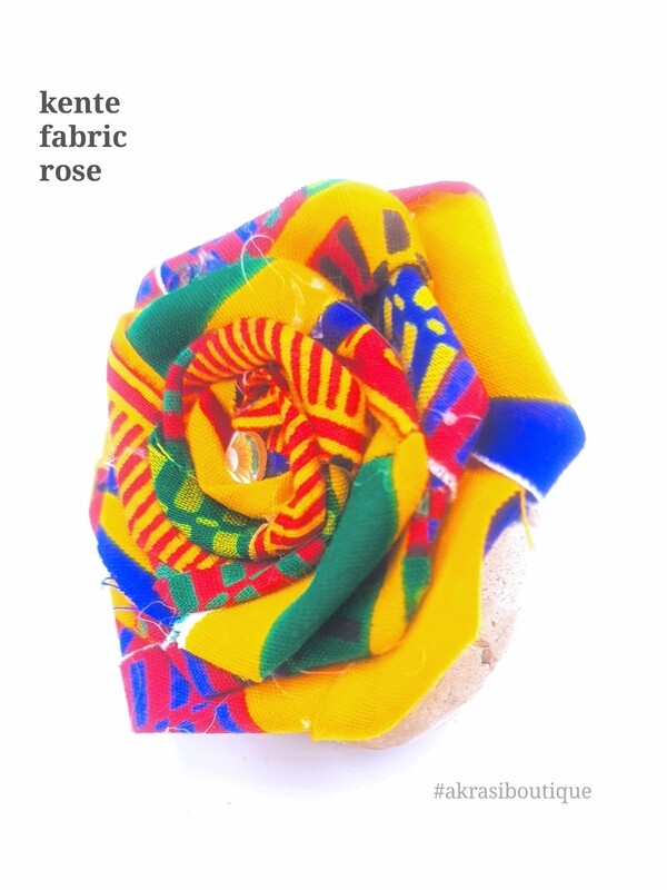 Fabric rose with gemstone in African kente print flower pin | flower hair clip | flower brooch | clothing accessories