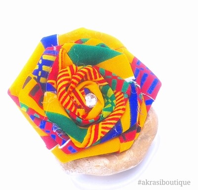 Fabric rose with gemstone in African kente print flower pin | flower hair clip | flower brooch | clothing accessories