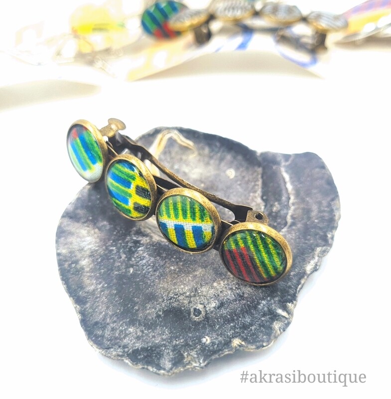 Kente detail barrette hair clip in bronze