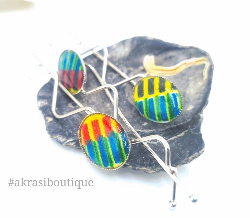 African wax kente detail wavy silver hair grip | hair slide | hair accessories