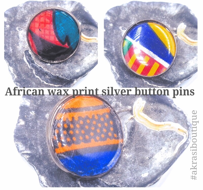 African wax print silver  button pins | kente button pin