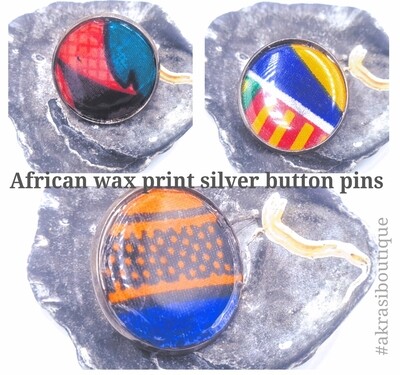 African wax print silver button pins | kente button pin