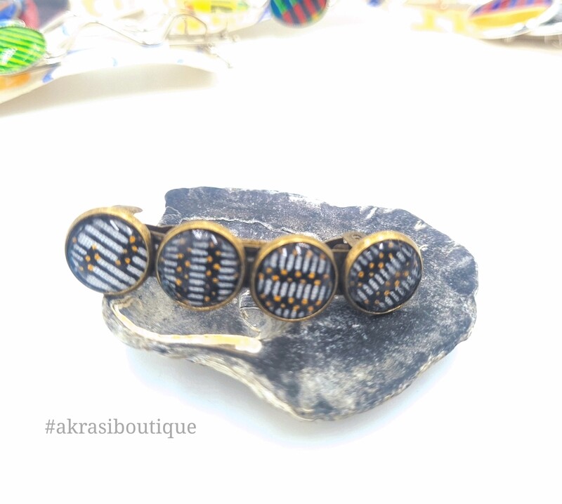 Geometric print detail barrette hair clip in bronze