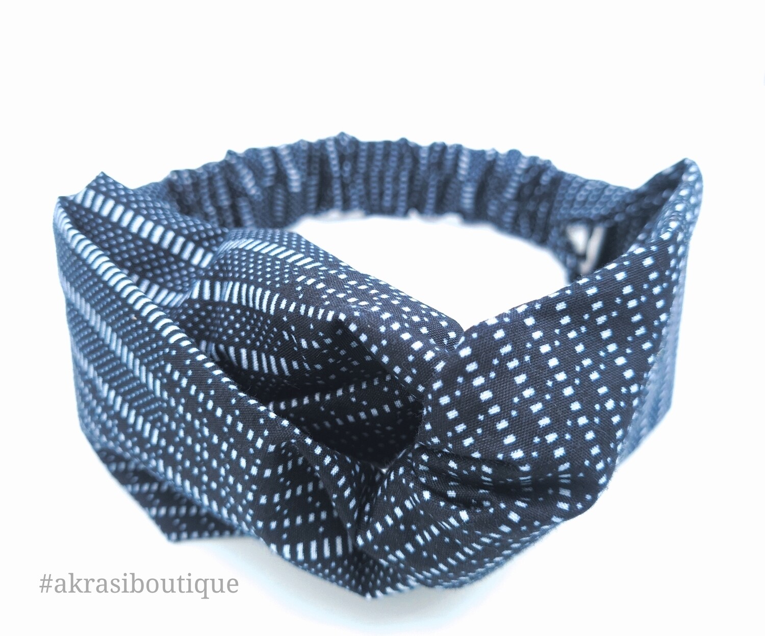 Black, grey and white geometric print half turban headband | African wax print headwrap | African twisted headband
