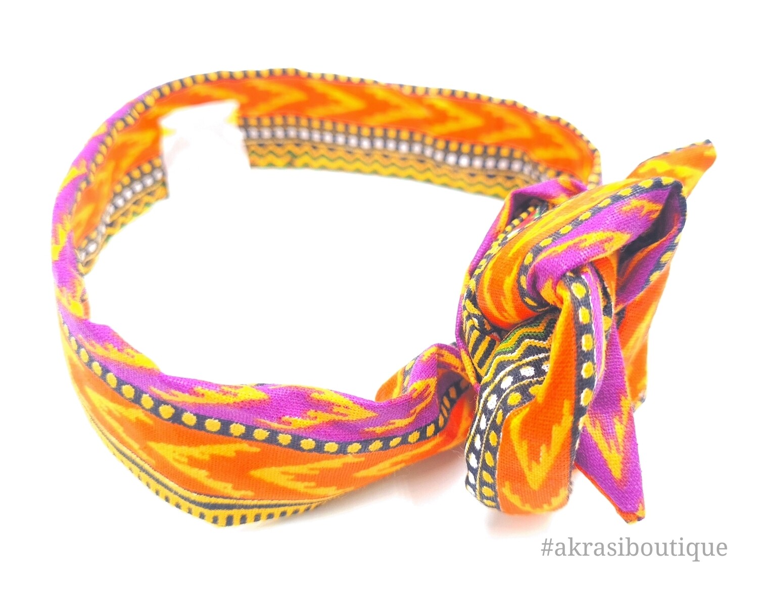 African wax print burnt orange, red and yellow wire twist hair wrap | African print wire hair tie | Ankara print headtie | headwrap