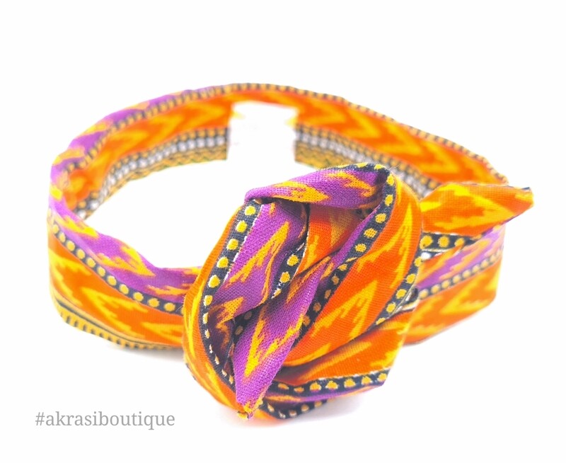 Dashiki was print burnt orange, red and yellow wire twist hair wrap | African print wire hair tie | Ankara print headtie | headwrap