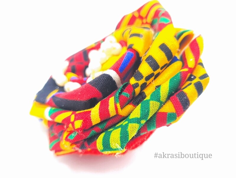 Yellow kente rose with pearl in wax print flower pin | flower hair clip | flower brooch | clothing accessories