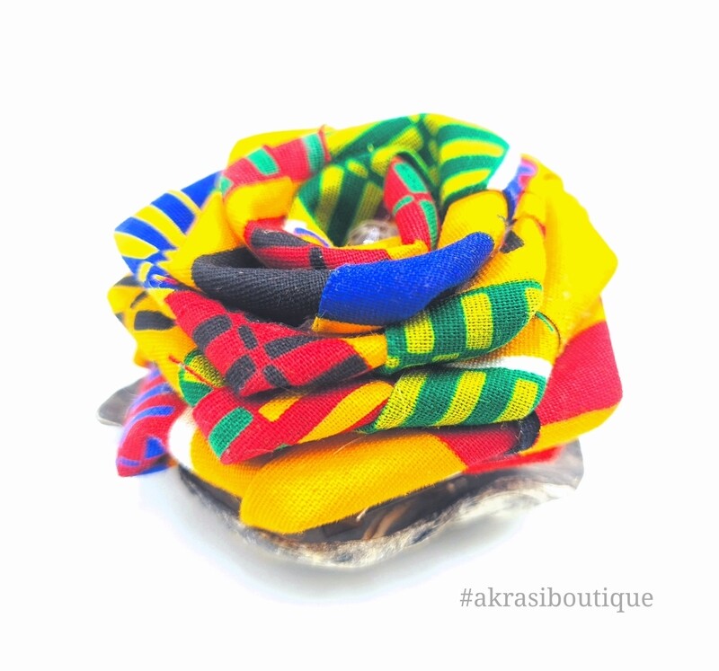 Fabric rose with gemstone in African kente print flower pin | flower hair clip | flower brooch | clothing accessories