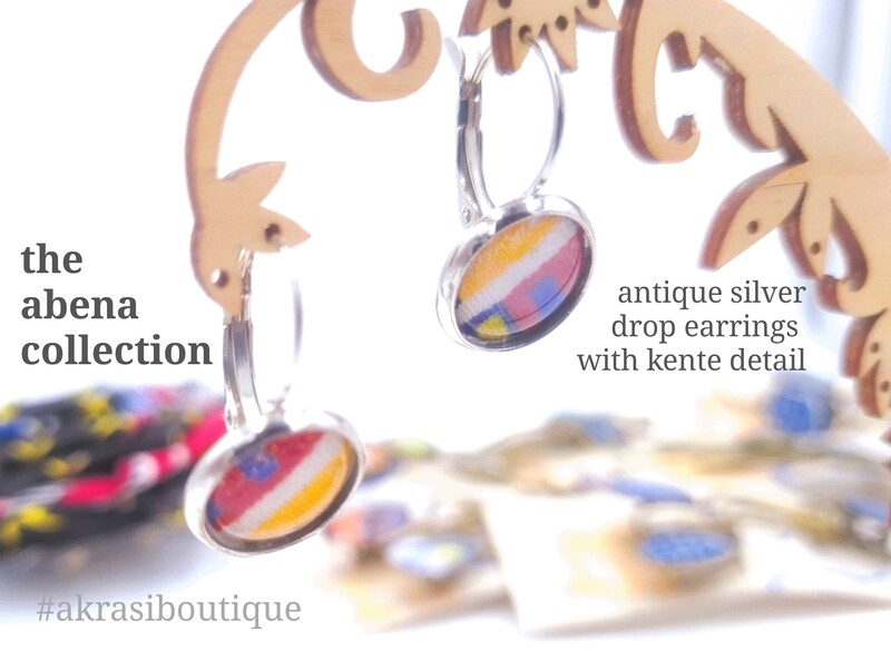 Kente collection round silver drop earrings