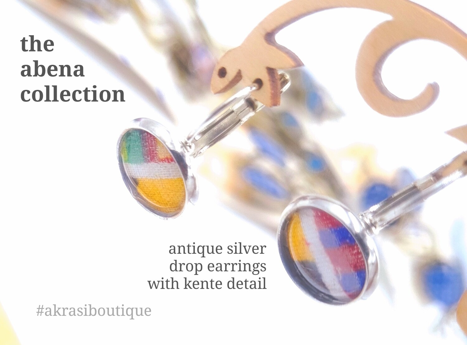 Kente collection round silver drop earrings