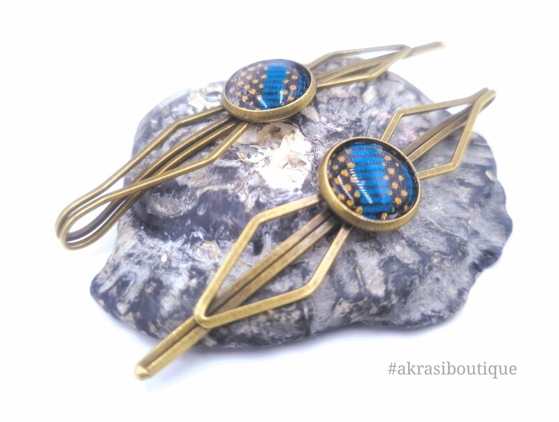 African wax print detail bronze hair grip | hair slide | hair accessories