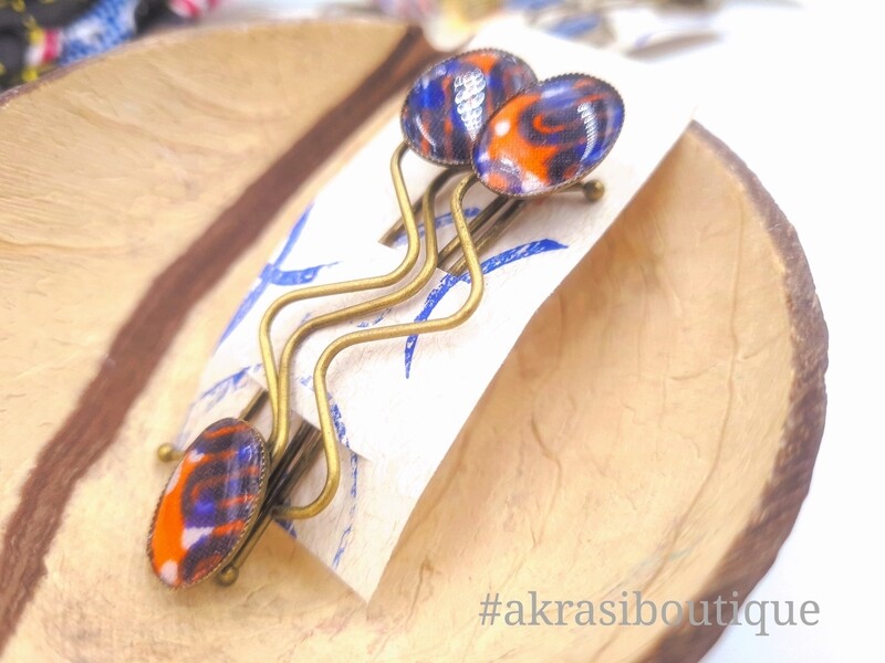 African wax ankara detail wavy bronze hair grip | hair slide | hair accessories