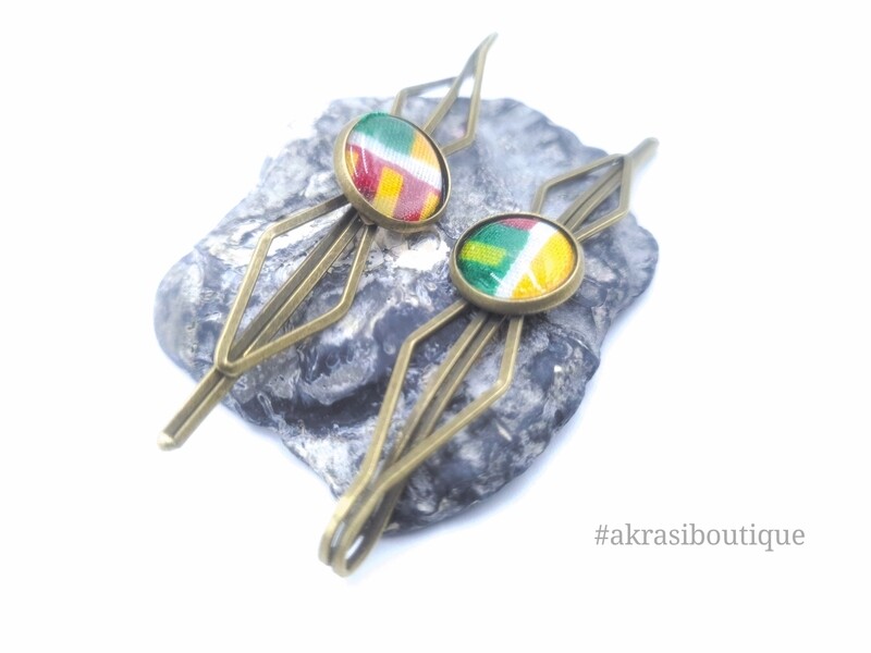 African wax kente print detail bronze hair grip | hair slide | hair accessories