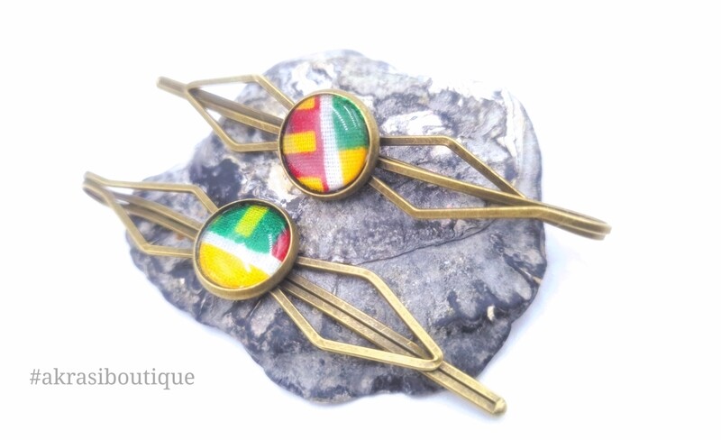 African wax kente print detail bronze hair grip | hair slide | hair accessories