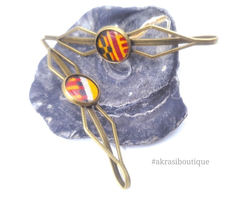 African wax kente print detail bronze hair grip | hair slide | hair accessories