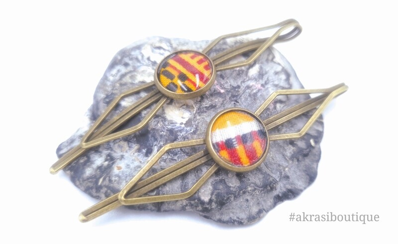 African wax kente print detail bronze hair grip | hair slide | hair accessories