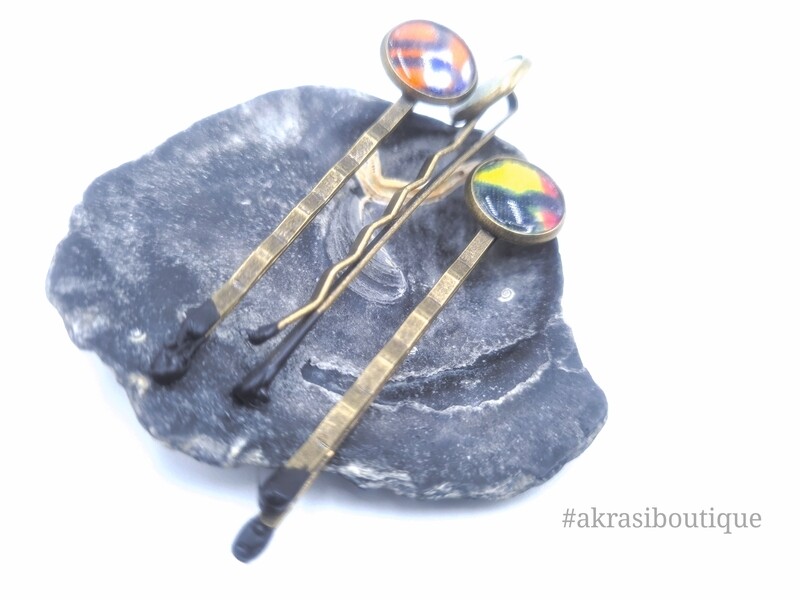 Funky Ankara hair pin set | African Bobby pin | Ankara hair slide