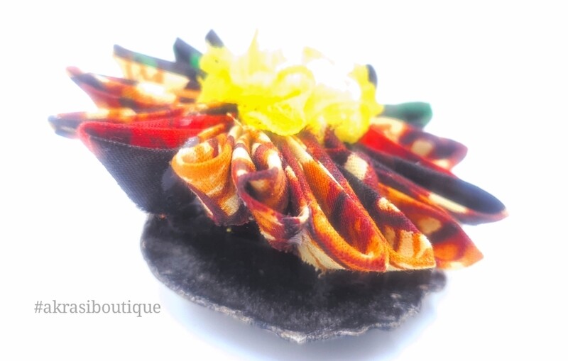 Star flower with pearl centre in ankara print | kanzashi flower pin | flower hair clip | flower brooch | clothing accessories