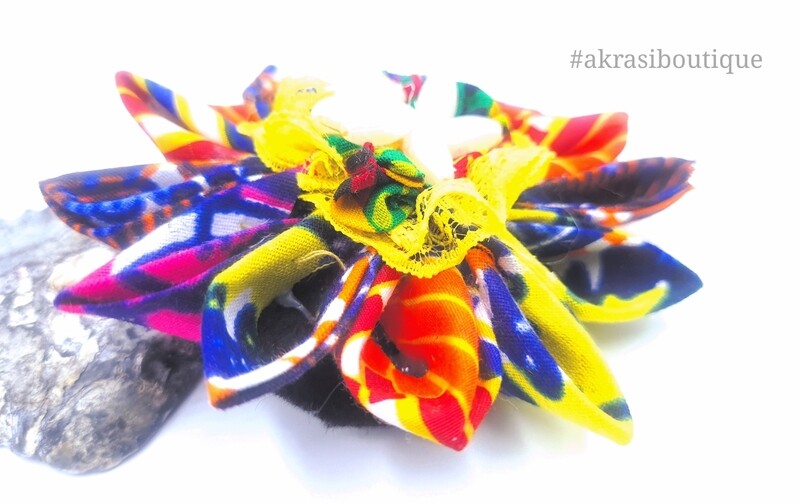 Sci funk flower with pearl centre in ankara print | kanzashi flower pin | flower hair clip | flower brooch | clothing accessories