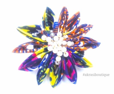 Scifunk flower with pearl centre in ankara print | kanzashi flower pin | flower hair clip | flower brooch | clothing accessories