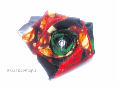 African print fabric rose flower in tie dye print with gemstone centre | flower pin | flower hair clip | flower brooch | clothing accessories