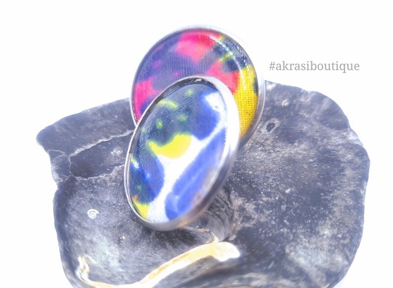 Round scifunk ankara silver stud earrings sealed in resin