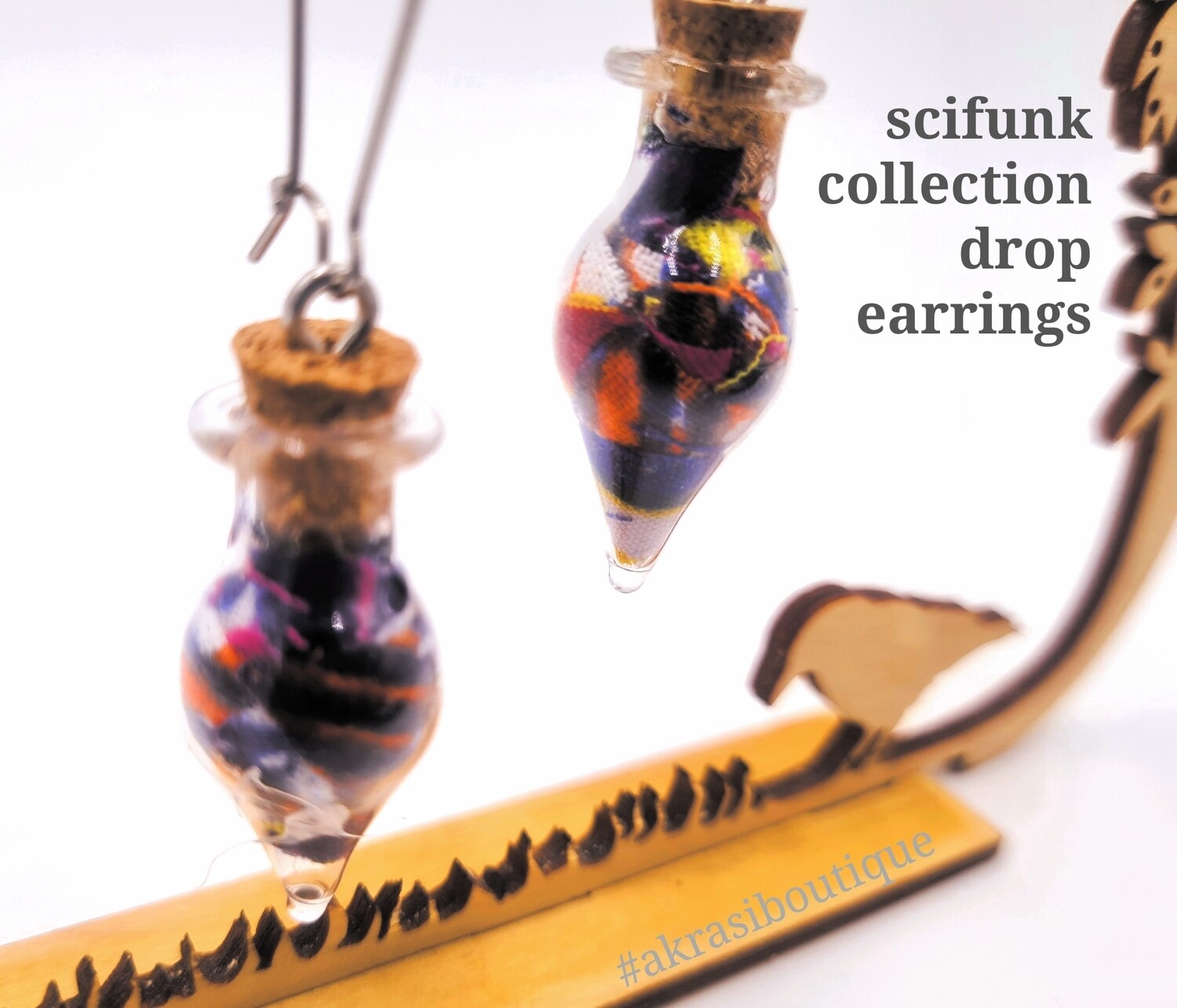 Ankara alchemy mashup scifunk collection drop earrings sealed in glass