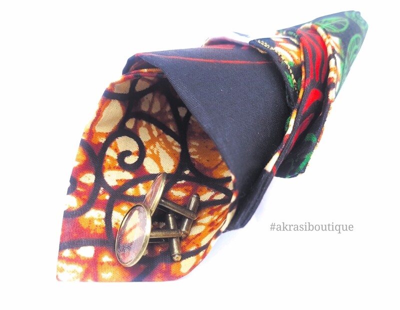 African wax tie dye print pocket square with cufflinks | men's accessories | Ankara pocket square | African cufflinks