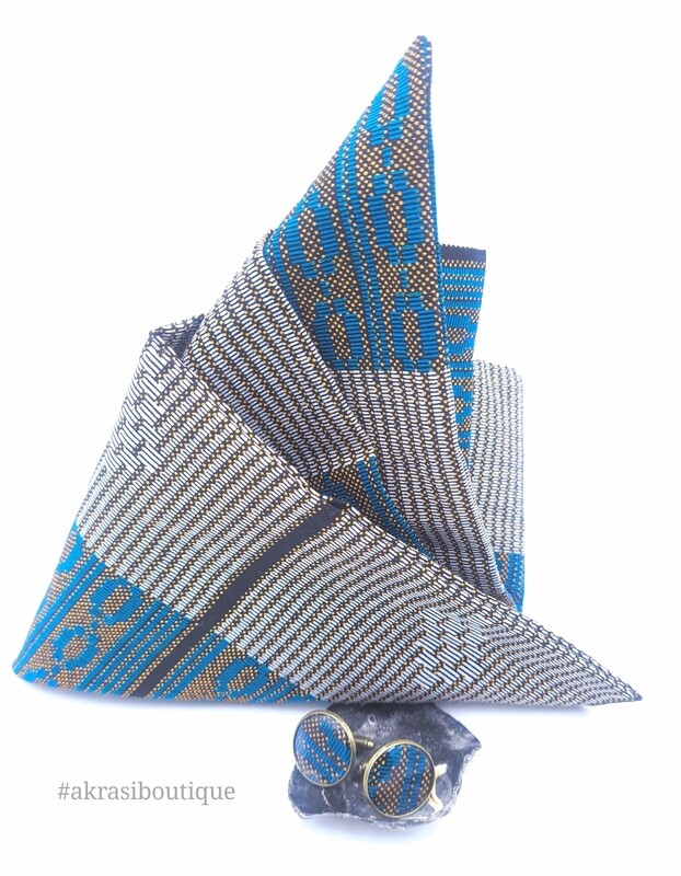 African wax print pocket square with cufflinks | men&#39;s accessories | Ankara pocket square | African cufflinks